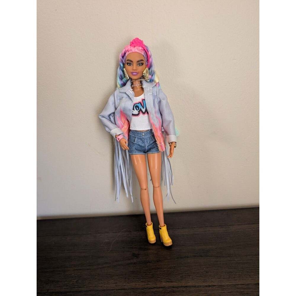 Articulated Barbie EXTRA DOLL #5 Discontinued line! Fringe Jacket Rainbow Hair